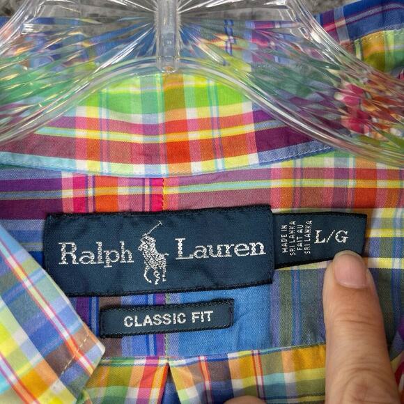 Polo Ralph Lauren Shirt Oxford Men's L Large Plaid LS Button Down Multicolor - Picture 6 of 8